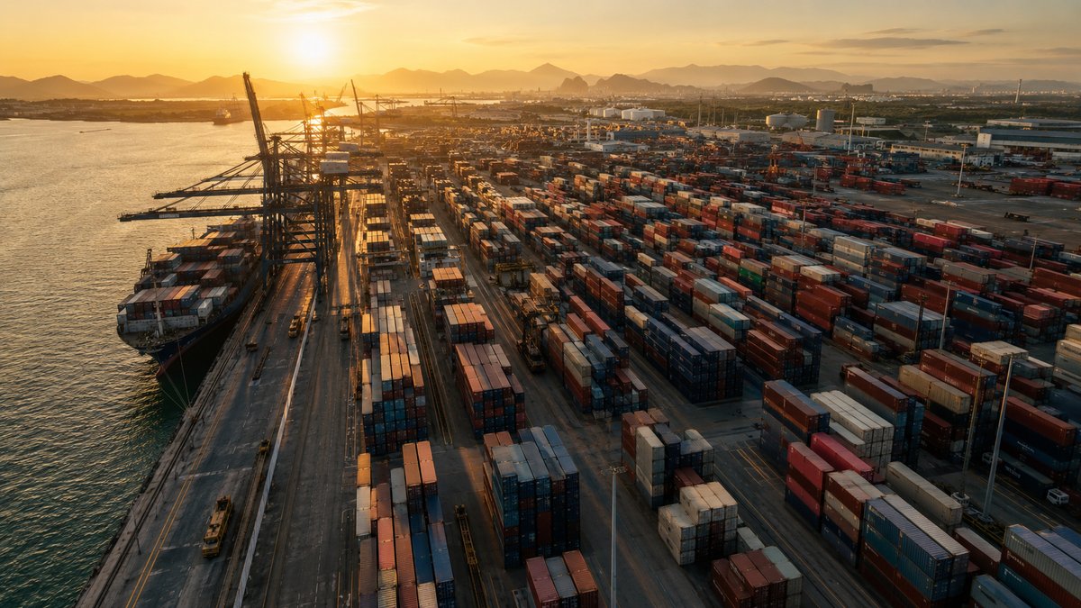 Porto brasileiro com contêineres — disputa comercial EUA-Brasil