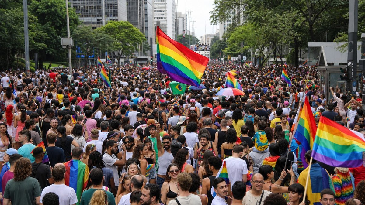 Parada LGBT+ toma a Paulista e leva voto de 2026 para o centro da rua